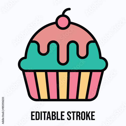 Mint Cupcake Icon Isolated Vector Lineal Colour Style Icon, Editable Stroke