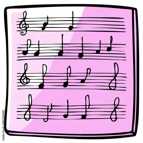 Illustration of musical notes on a staff isolated against a solid background for music concept