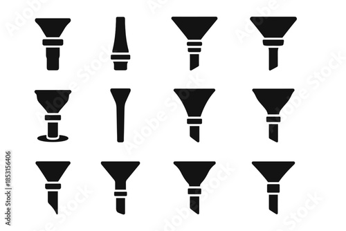 Icon long connector plate ridge vector slab disc slim funnel edge set