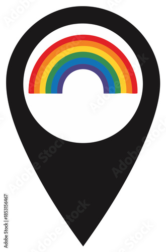 LGBTQ Pride Map Pin Icon with Rainbow Symbol for Community Locations and Safe Spaces