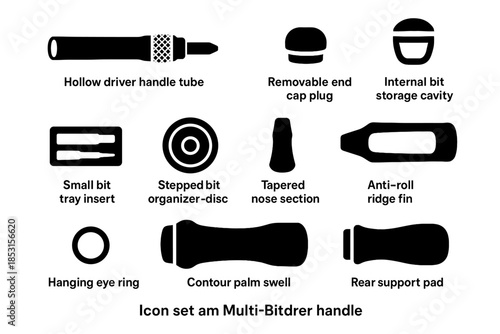 Bit driver stepped pad tapered head vector multi icon section cap