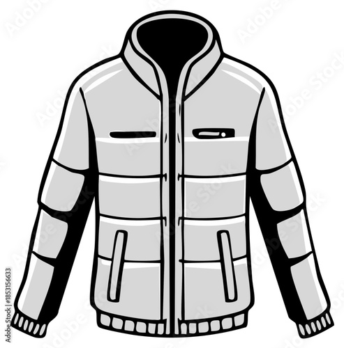 Light Gray Puffer Jacket with Collar and Zipper Front and Pockets