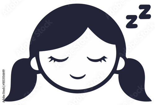Minimalist cartoon girl head with closed eyes and Zzz symbols sleeping peacefully icon