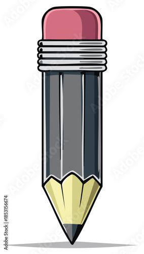 Graphic pencil with pink eraser sharp point graphite lead writing tool illustration