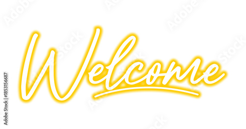 Vibrant illuminated welcome message in a modern calligraphic script design