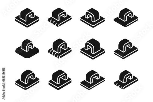 Vector icons mounting clip strip rounded cable ridge tile edge frame icon