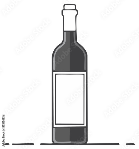 Stylized illustration of a dark glass wine bottle with a blank label and stopper