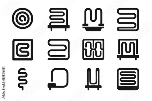 Icons heating panel coil plate vector icon contour cavity tile frame heat