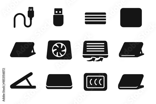 Tile usb cooler cavity disc slot ridge arc vector slab laptop icon