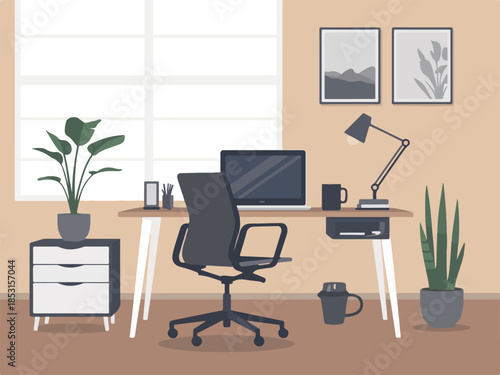 Modern office interior with desk and chair