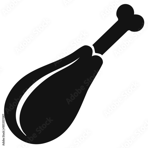 Simple black icon of a cooked chicken leg on a white background
