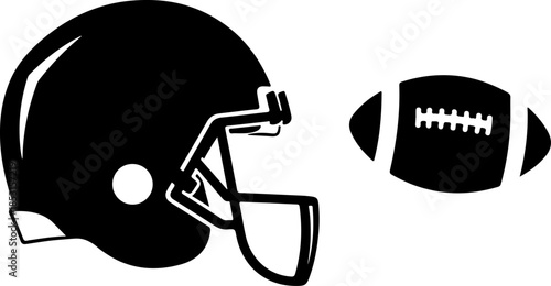 American Football Helmet and Ball Silhouette Vector