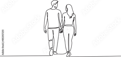 Continuous single line drawing of a couple holding hands and walking.one line vector illustration with out background.