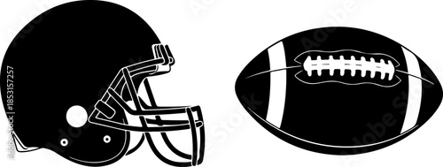 American Football Helmet and Ball Silhouette Vector