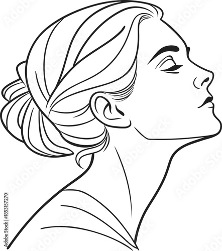 Profile of a beautiful woman with elegant hairstyle on transparent background