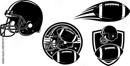 American Football Helmet and Ball Silhouette Vector