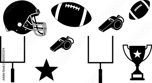 American Football Helmet and Ball Silhouette Vector