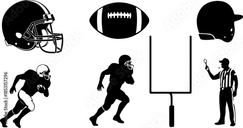 American Football Helmet and Ball Silhouette Vector