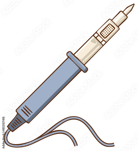 Electric soldering iron tool with blue handle vector cartoon illustration