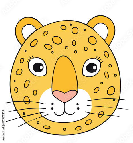 Cute cartoon cheetah head in orange and yellow colors