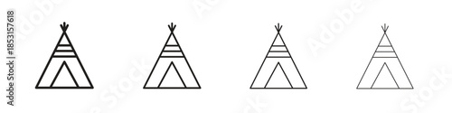 Tepee icons, Set of linear icons. Black linear palm icons