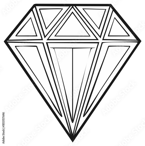Outlined gemstone illustration, a symbol of brilliance and clarity, rendered in bold black lines against a clean backdrop.