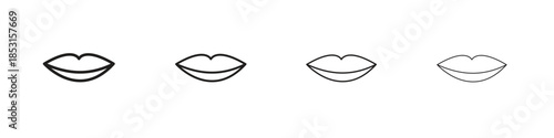 Thin lips icons, Set of linear icons. Black linear palm icons