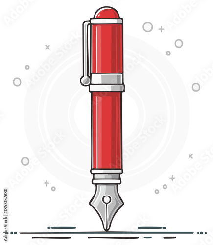 Red Fountain Pen Illustration with Nib and Ink Line for Writing or Design Projects