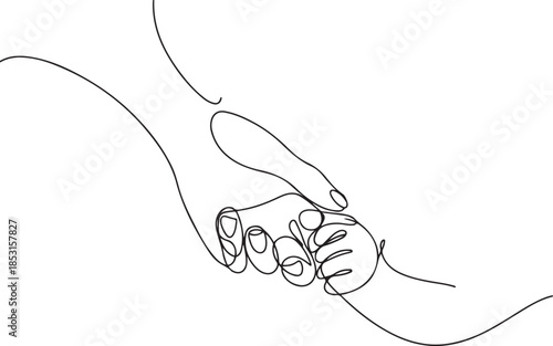 one line art mother baby hand, continuous drawing of mother's hand and baby's hand.one line vector illustration with out background.