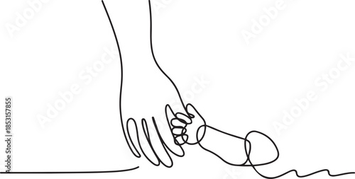 one line art mother baby hand, continuous drawing of mother's hand and baby's hand.one line vector illustration with out background.