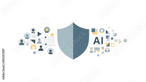 Conceptual illustration of data security protecting artificial intelligence and digital network privacy in the modern world