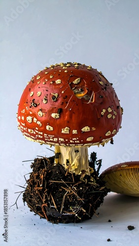 Red mushroom in soil