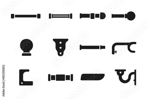 Rounded curtain icons arc support rod piece panel compact tile icon vector