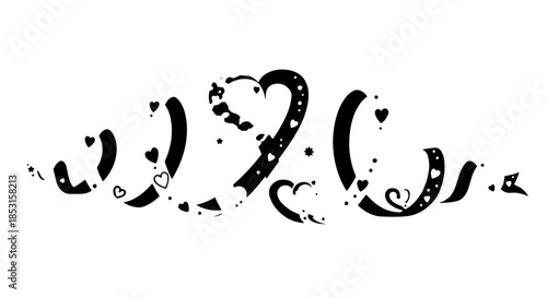 Decorative Love Typography with Floral Patterns and Ornamental Swirls.