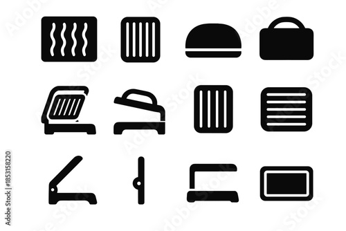 Electric handle grill icons piece strip pad contour plate vector frame ridge