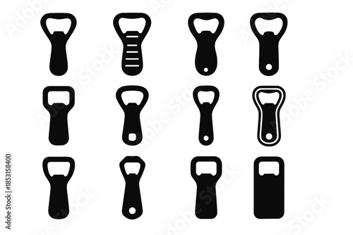 Curved smooth icon strip bottle icons opener piece panel slab compact vector