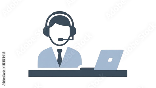 Dedicated professional delivering virtual support and customer service with a headset and laptop graphic