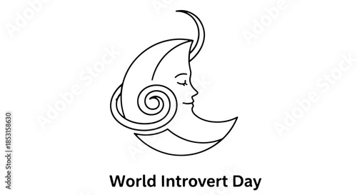 World Introvert Day logo featuring a crescent moon and spiral face illustration.