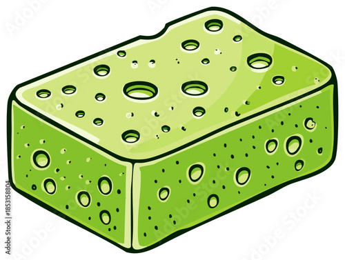 Illustration of a green cleaning sponge with holes