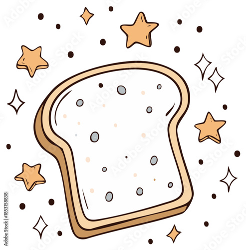 Cartoon Slice of Bread with Spots and Stars Whimsical Food Illustration