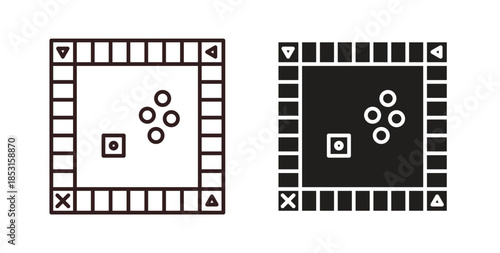 Game board icons. thin line and glyph vector icons pack on white background