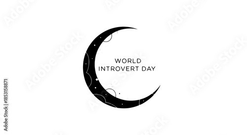 Logo for World Introvert Day featuring a black crescent moon and minimalist typography.