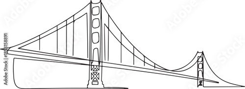 Golden Gate Bridge one line drawing, San Francisco landmark for USA travel concepts.one line vector illustration with out background.