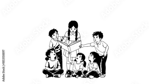 Illustration of a multi-generational family gathering around a table, sharing time together.