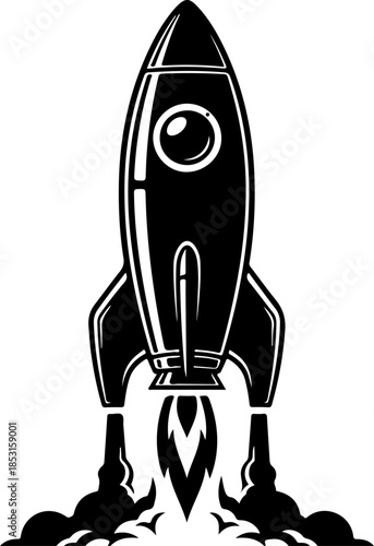 Rocket Launch Silhouette with Smoke Clouds Vector Icon