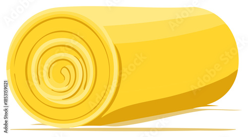 Stylized cartoon illustration of a large round golden hay bale for farming concepts