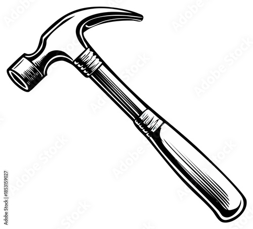 Illustration of an isolated claw hammer on a white background, showcasing woodworking tool
