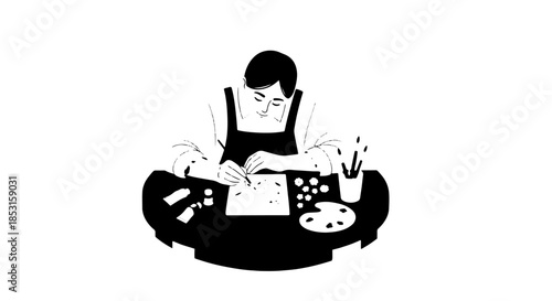 Person Enjoying a Meal at a Table: Silhouette Illustration.