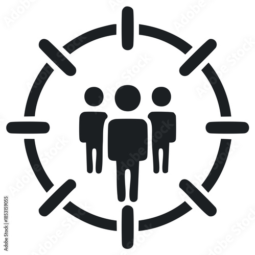 Team targeting icon, people in crosshairs, vector illustration