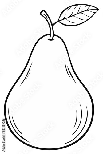 Simple outline of a ripe pear with a stem and leaf
